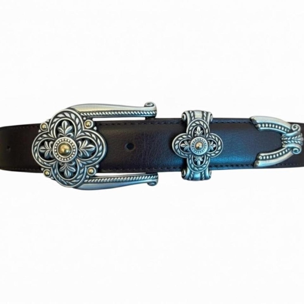 Brighton Vtg Belt Brown Leather Silver Hardware Y2K Western Sz M 30 Rodeo 1990s - Picture 2 of 5